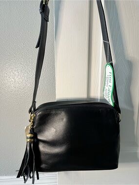NWT vintage Black Leather Crossbody Bag with Tassel